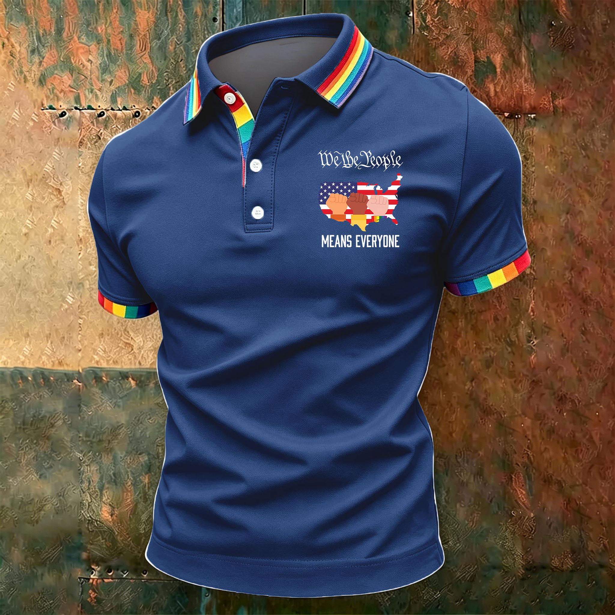 Short Sleeve Polo Shirt with Button Placket Rainbow Trim and Graphic Print for Men Casual Collar Top XXL
Short Sleeve Polo Shirt with Button Placket Rainbow Trim and Graphic Print for Men Casual Collar Top XXL