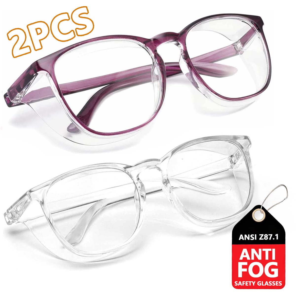 2 Colors Safety Glasses Clear Flat Light Anti-fog Eye Protection & Perfect Gift Choice (Transparent+Purple) Model HM9
2 Colors Safety Glasses Clear Flat Light Anti-fog Eye Protection & Perfect Gift Choice (Transparent+Purple) Model HM9