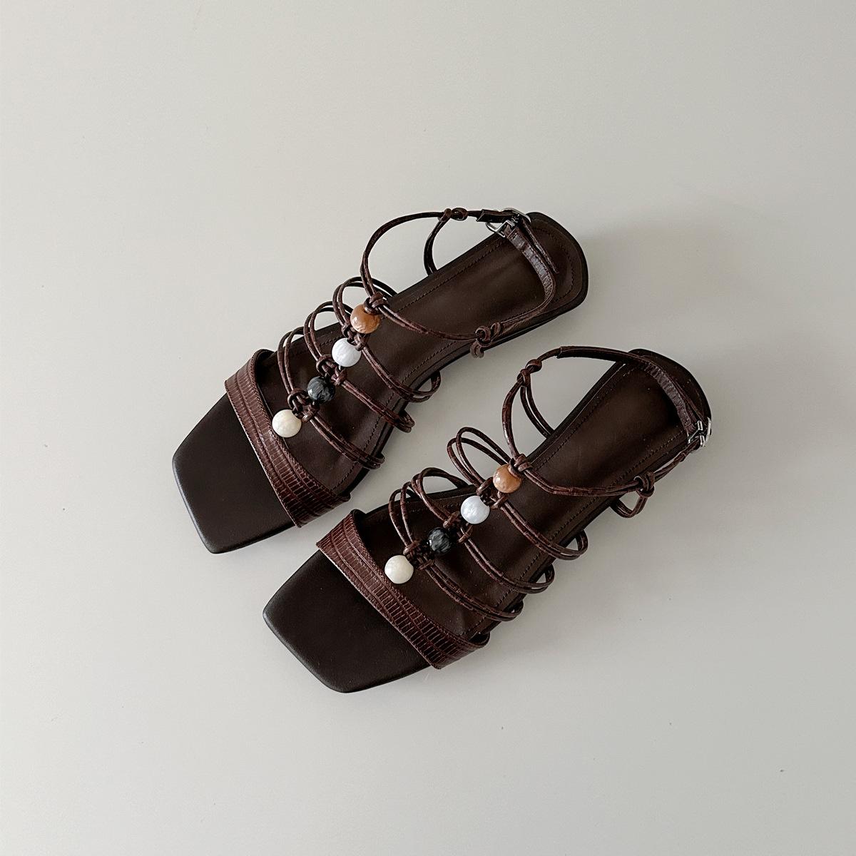 Sheepskin square head retro vacation style beaded word with Roman sandals women s low-heeled open-toed skirt beach shoes 35
Sheepskin square head retro vacation style beaded word with Roman sandals women s low-heeled open-toed skirt beach shoes 35