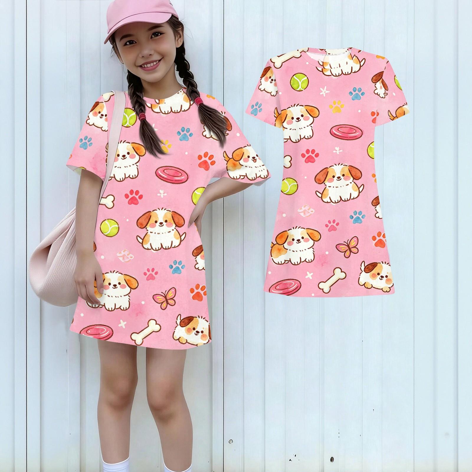 Girls Loose Fit Short Sleeve Dress Animal Print Round Neck Lightweight Summer Dress for Kids Casual Wear 140 рожевий
Girls Loose Fit Short Sleeve Dress Animal Print Round Neck Lightweight Summer Dress for Kids Casual Wear 140 рожевий