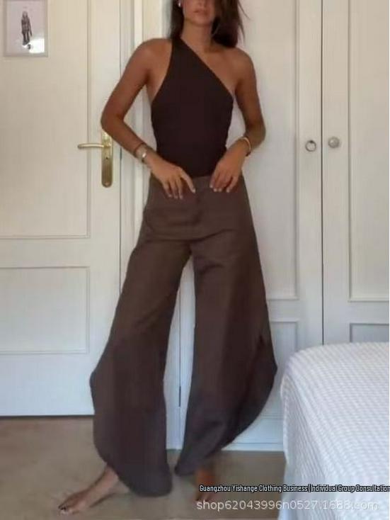 2025 European & American One-Shoulder Backless Low-Waist Wide-Leg Fashion Casual Set Medium кавовий
2025 European & American One-Shoulder Backless Low-Waist Wide-Leg Fashion Casual Set Medium кавовий