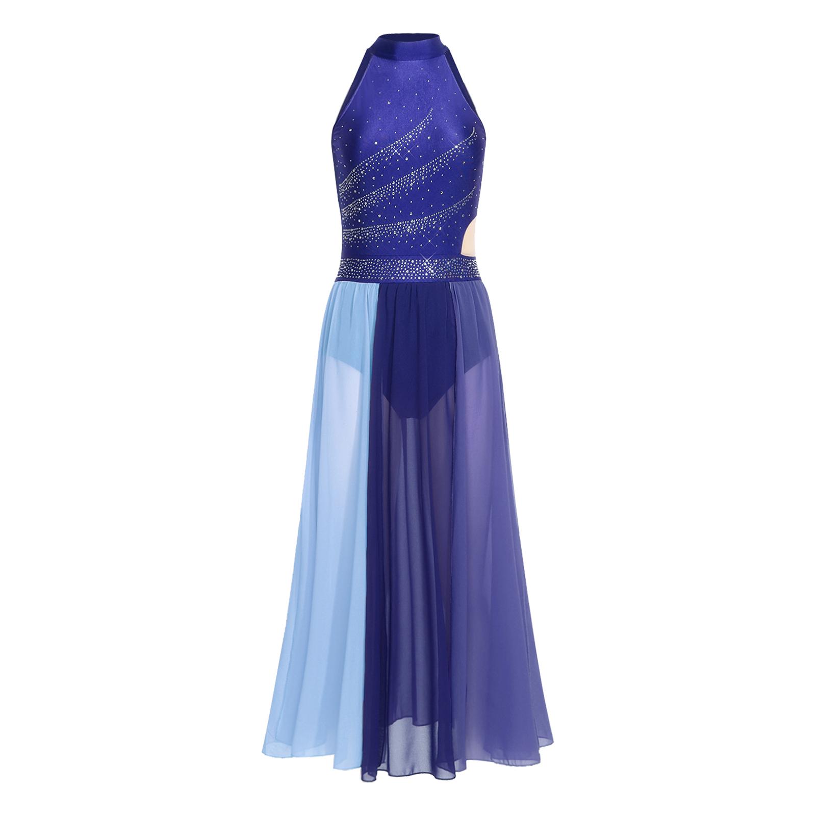 Womens Lyrical Dance Dress Rhinestone Sleeveless Color Blocking Mesh Slit Hem Leotard Dress S темно-синього кольору
Womens Lyrical Dance Dress Rhinestone Sleeveless Color Blocking Mesh Slit Hem Leotard Dress S темно-синього кольору