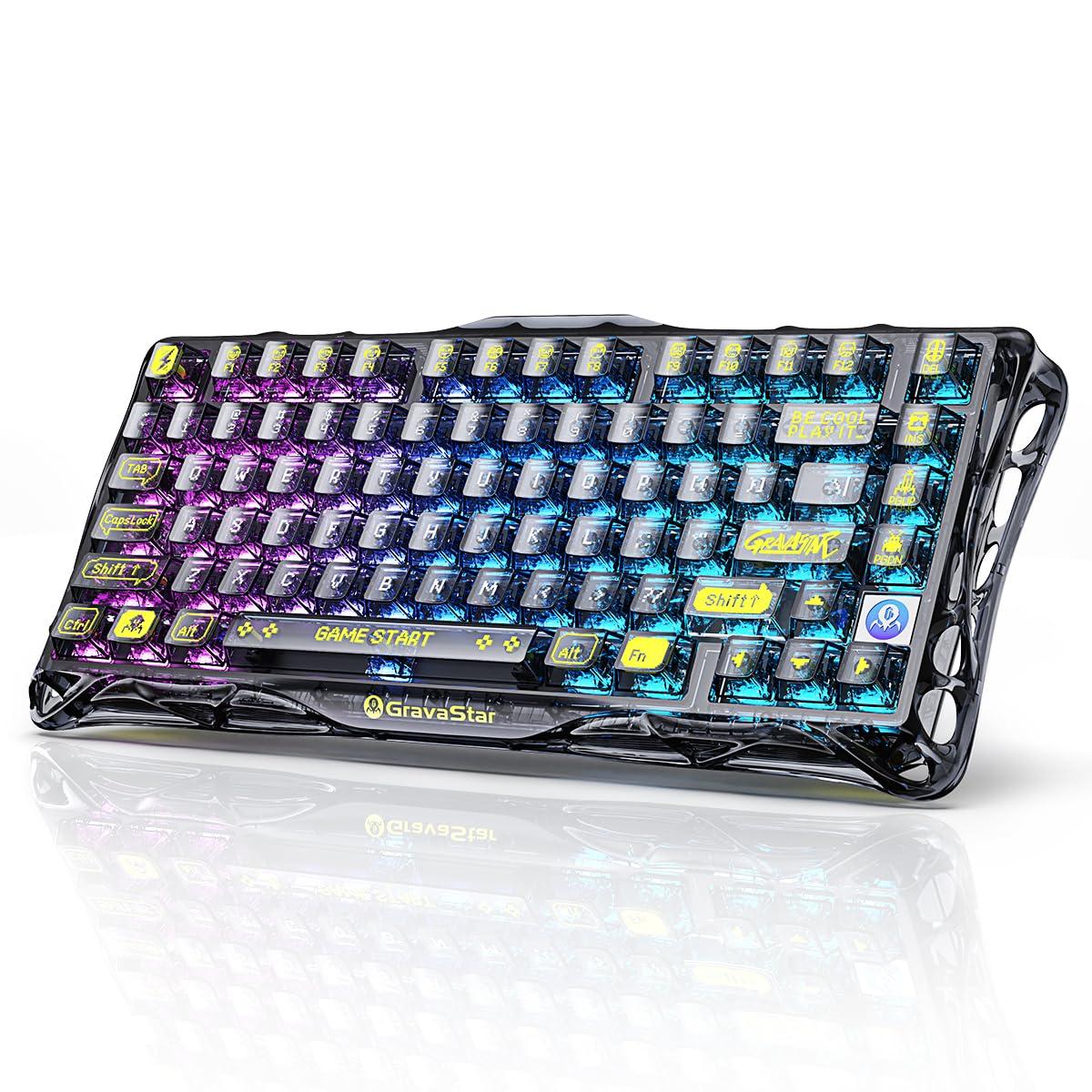 GravaStar K1 Lite Transparent Gaming Bluetooth Transparent RGB US Layout Mechanical Keyboard for Transparent Black Keyboard, Wireless, 75% Layout,
GravaStar K1 Lite Transparent Gaming Bluetooth Transparent RGB US Layout Mechanical Keyboard for Transparent Black Keyboard, Wireless, 75% Layout,