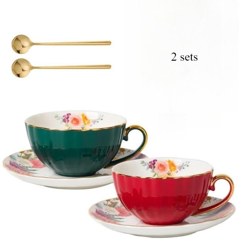 2 набора чайных чашек и блюдец из костяного фарфора, цветочная керамическая чайная чашка с ложкой, кофейные чашки, чашка для капучино, эспрессо, латте, рождественский подарок красный/зелёный
2 набора чайных чашек и блюдец из костяного фарфора, цветочная керамическая чайная чашка с ложкой, кофейные чашки, чашка для капучино, эспрессо, латте, рождественский подарок красный/зелёный