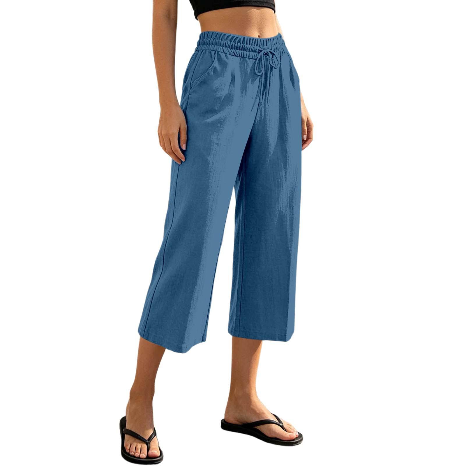 Women Casual Loose Fit Drawstring Waist Crop Pants with Back Pockets Wide Leg Linen Blend Trousers for Everyday Wear S
Women Casual Loose Fit Drawstring Waist Crop Pants with Back Pockets Wide Leg Linen Blend Trousers for Everyday Wear S