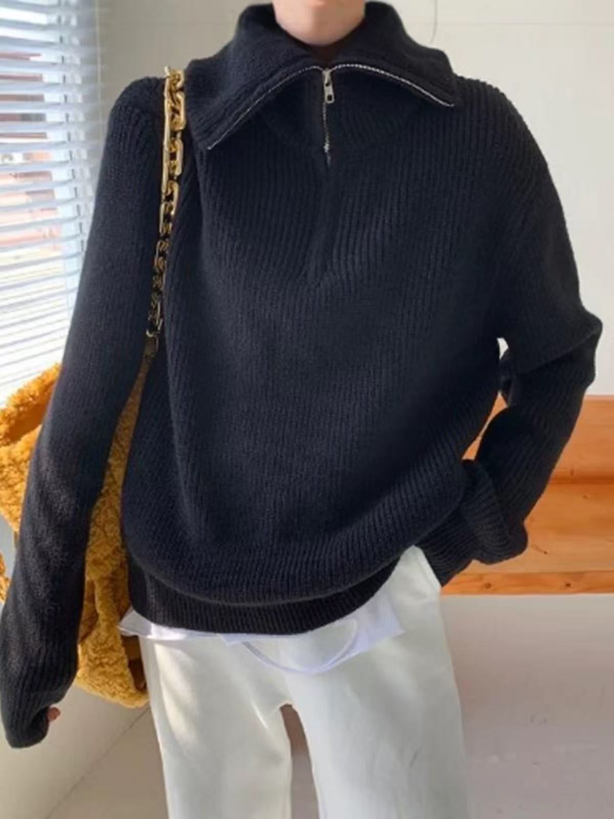 Свитер на молнии, большой лацкан, однотонный, свободный пуловер, куртка-свитер one size чёрный
Свитер на молнии, большой лацкан, однотонный, свободный пуловер, куртка-свитер one size чёрный