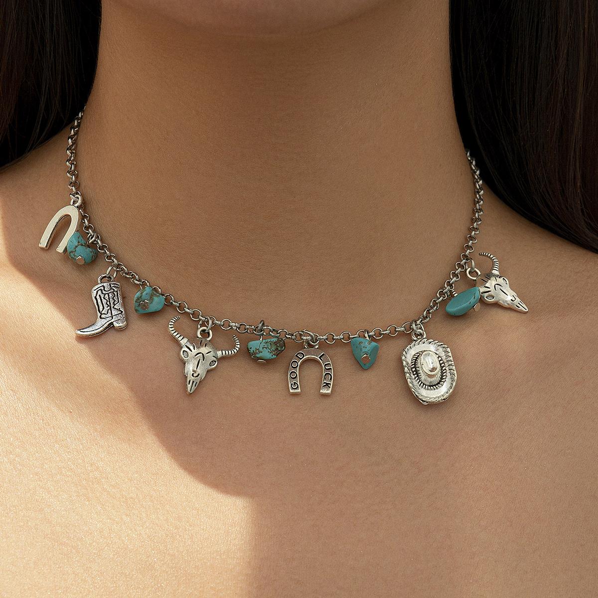 SHIXIN Ethnic Cowboy Hat Bull Head Pendant Necklace for Women Vintage Green Natural Stone Choker Short Necklace Summer Jewelry
SHIXIN Ethnic Cowboy Hat Bull Head Pendant Necklace for Women Vintage Green Natural Stone Choker Short Necklace Summer Jewelry