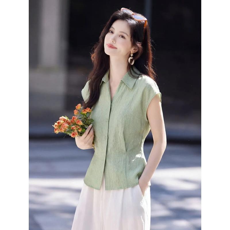 Womens Light Green Sleeveless Collared Waist-Tailored Blouse M зелёный
Womens Light Green Sleeveless Collared Waist-Tailored Blouse M зелёный