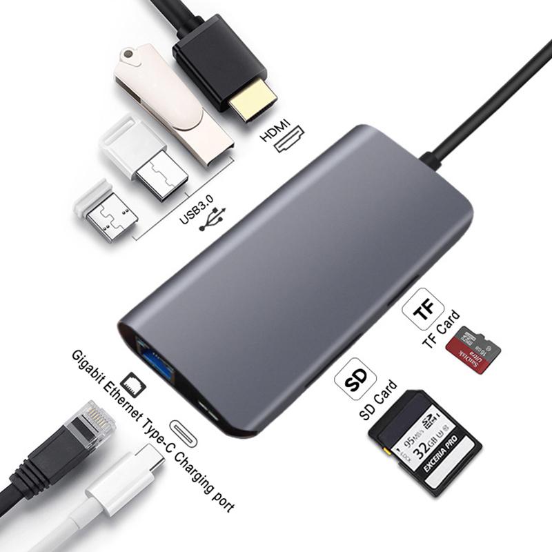 8-in-1 Type C Hub Adapter USB 3.0 RJ45 SD/TF Card Reader HDMI Type-C Port Docking Station As Shown A
8-in-1 Type C Hub Adapter USB 3.0 RJ45 SD/TF Card Reader HDMI Type-C Port Docking Station As Shown A