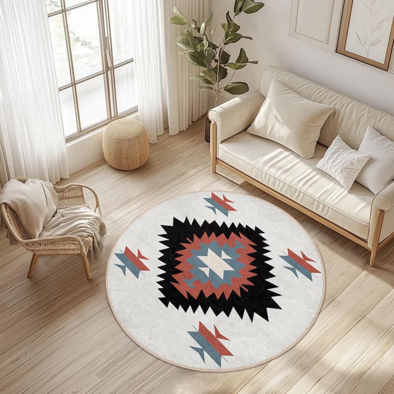American Indian Style Round Rug Geometric Pattern Floor Mat Boho Soft Non-Slip Home Decor Carpet for Living Room Bedroom 80cm x 80cm
American Indian Style Round Rug Geometric Pattern Floor Mat Boho Soft Non-Slip Home Decor Carpet for Living Room Bedroom 80cm x 80cm