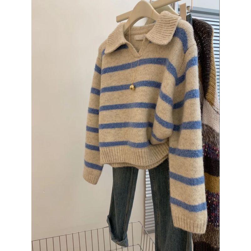 European Goods Blue Stripes Polo Lapel Long Sleeves Soft Glutinous Knitwear Sweater Fall and Winter Female Comfortable Retro Pullover Tops Blue Stripe M(Suggested 47.50 kg-52.50 kg)
European Goods Blue Stripes Polo Lapel Long Sleeves Soft Glutinous Knitwear Sweater Fall and Winter Female Comfortable Retro Pullover Tops Blue Stripe M(Suggested 47.50 kg-52.50 kg)