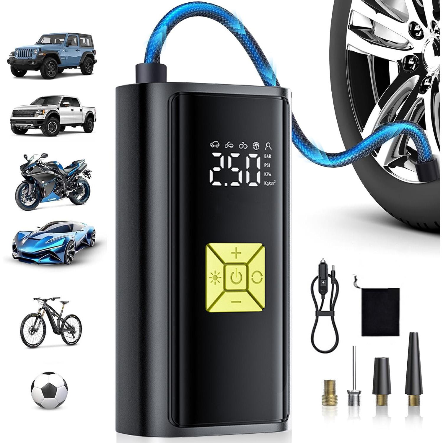 Portable Tire Inflator Air Compressor with Digital Pressure Gauge Fast Inflation, Auto Shutoff Function for Cars, Motorcycles, Bikes & Balls
Portable Tire Inflator Air Compressor with Digital Pressure Gauge Fast Inflation, Auto Shutoff Function for Cars, Motorcycles, Bikes & Balls
