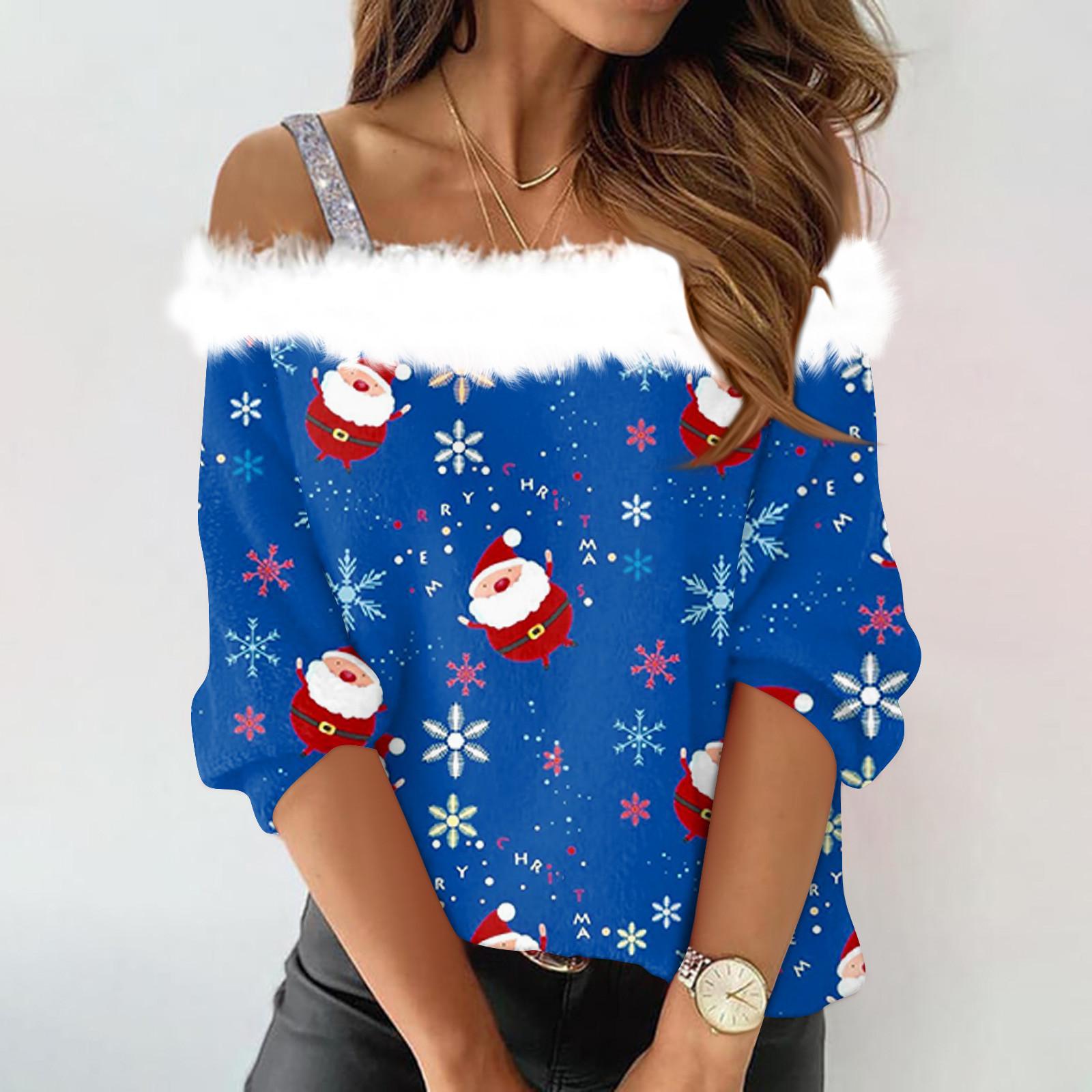 Women s Fashion Long Sleeve Strapless One Shoulder Christmas Printed Party Plush Neck Top XL синій
Women s Fashion Long Sleeve Strapless One Shoulder Christmas Printed Party Plush Neck Top XL синій