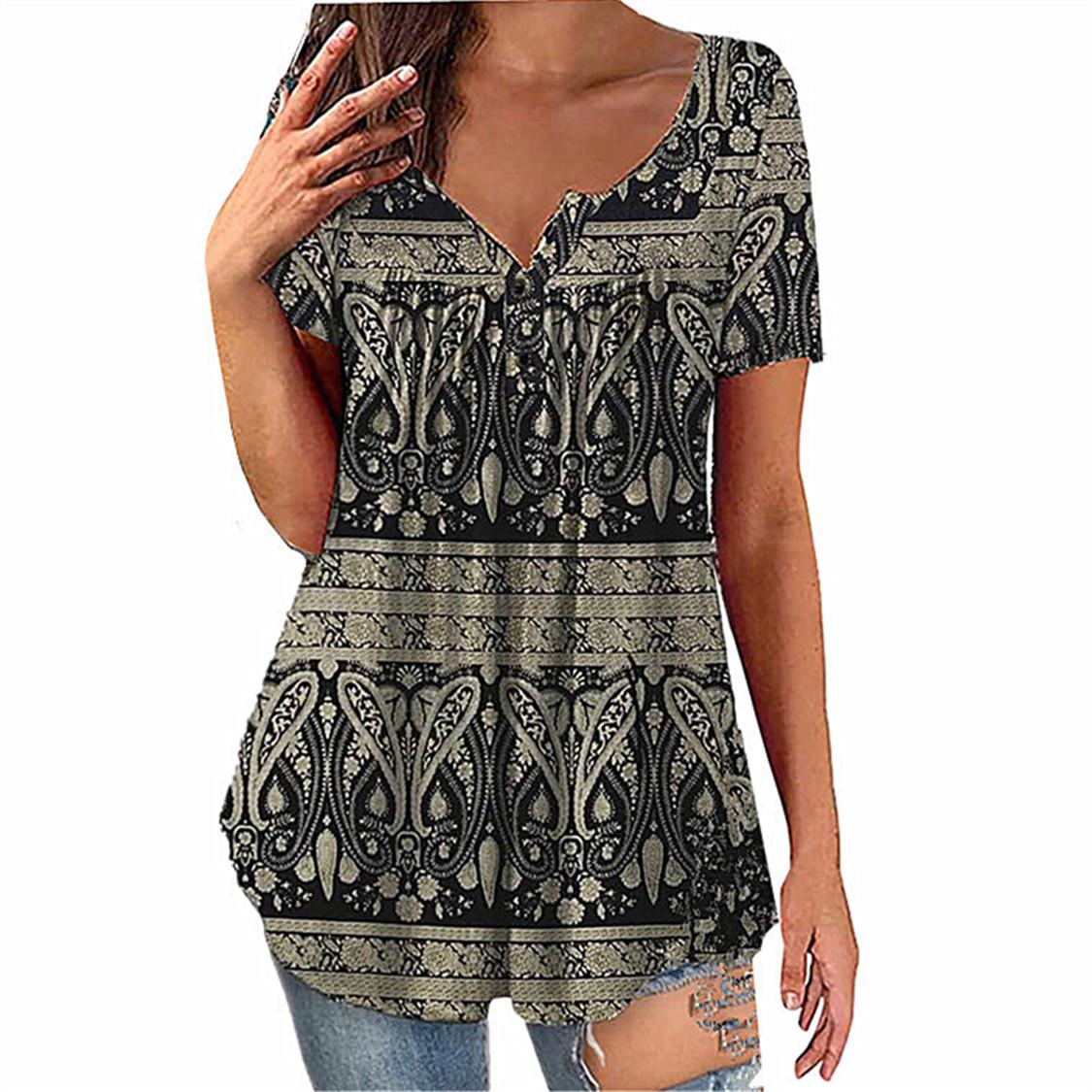 European & American Women s Summer Fashion Digital Print Henley Shirt L
European & American Women s Summer Fashion Digital Print Henley Shirt L