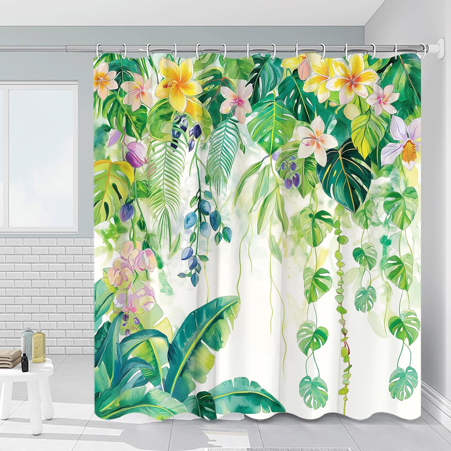 Green Leaf Shower Curtain Vines Flowers Tropical Rainforest Plants Watercolor Illustration Plantain Leaves Palm Leaves Bathroom W60H190(CM)-1 Pcs
Green Leaf Shower Curtain Vines Flowers Tropical Rainforest Plants Watercolor Illustration Plantain Leaves Palm Leaves Bathroom W60H190(CM)-1 Pcs