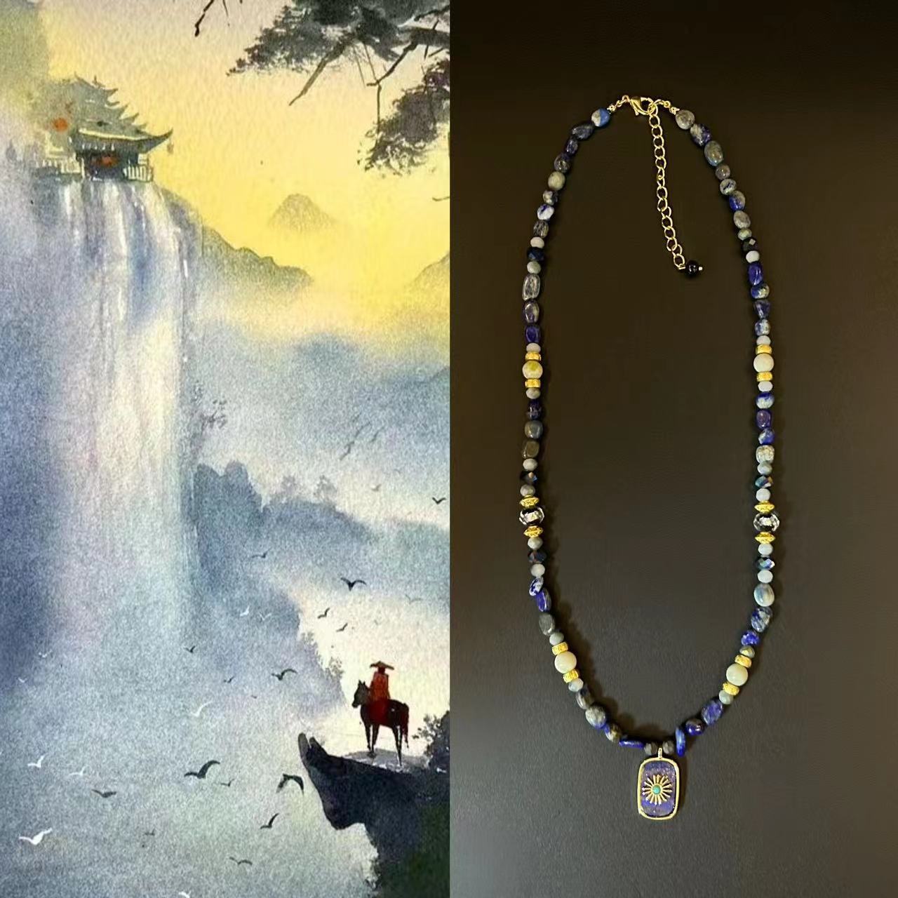 Новый оригинальный дизайн в китайском стиле, ожерелье ручной работы из бисера, ретро-живопись горными тушью, лазурит, ожерелье из натурального камня 
Новый оригинальный дизайн в китайском стиле, ожерелье ручной работы из бисера, ретро-живопись горными тушью, лазурит, ожерелье из натурального камня