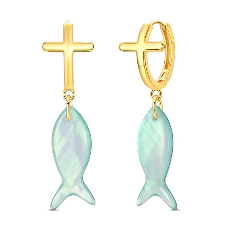 925 Sterling Silver Cross Fish Earrings Natural Blue Shell Fish Charm Dangle Hoop Earrings Beach Jewelry Gift for Women
925 Sterling Silver Cross Fish Earrings Natural Blue Shell Fish Charm Dangle Hoop Earrings Beach Jewelry Gift for Women
