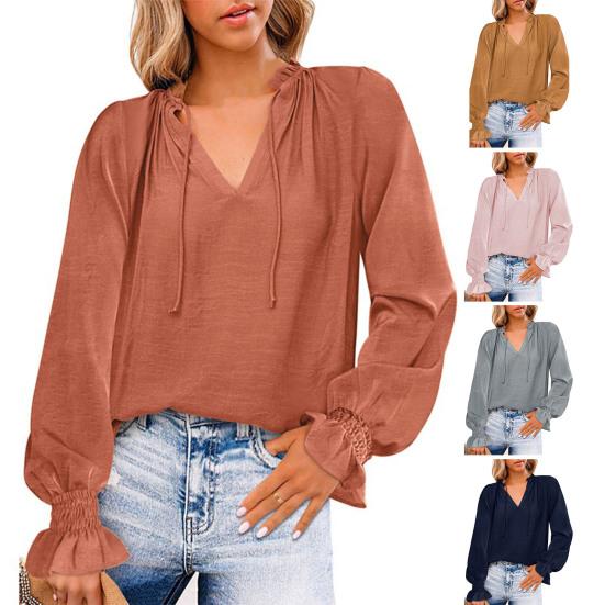 V-образный вырез с рюшами на манжетах спереди на шнуровке сплошной цвет повседневная блузка длинный фонарь
V-образный вырез с рюшами на манжетах спереди на шнуровке сплошной цвет повседневная блузка длинный фонарь