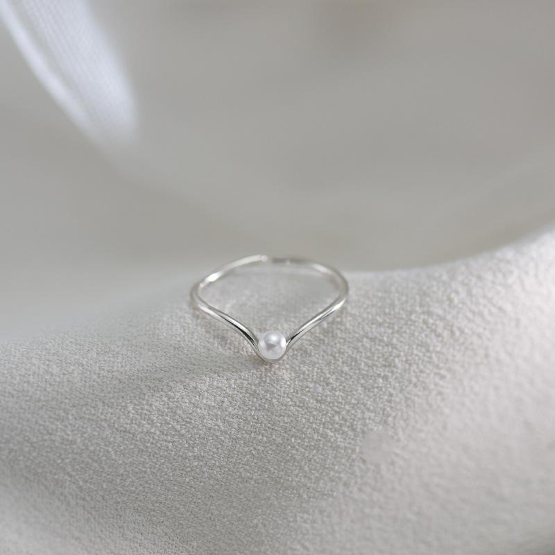 Винтажное открытое кольцо в стиле суда, нежное и милое женское кольцо с жемчугом в форме буквы V, день раннего весеннего прилива opening adjustable