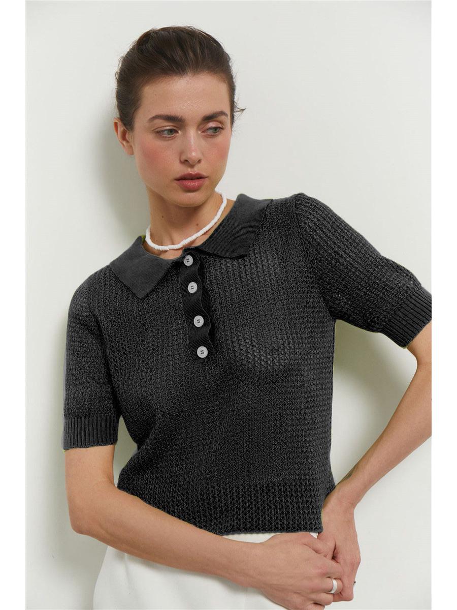 Женский вязаный топ с короткими рукавами и отложным воротником на лето 2025 года, просвечивающий Small
Женский вязаный топ с короткими рукавами и отложным воротником на лето 2025 года, просвечивающий Small