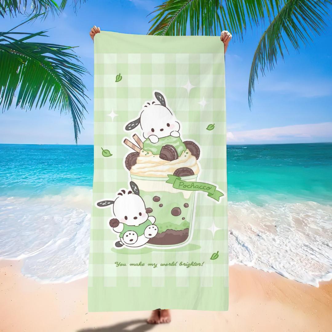 Cute Pochacco Matcha Dessert Beach Towel Green Checkered Design with Kawaii Puppy on Ice Cream and Cookie Summer Towel W30*H60(CM)
Cute Pochacco Matcha Dessert Beach Towel Green Checkered Design with Kawaii Puppy on Ice Cream and Cookie Summer Towel W30*H60(CM)