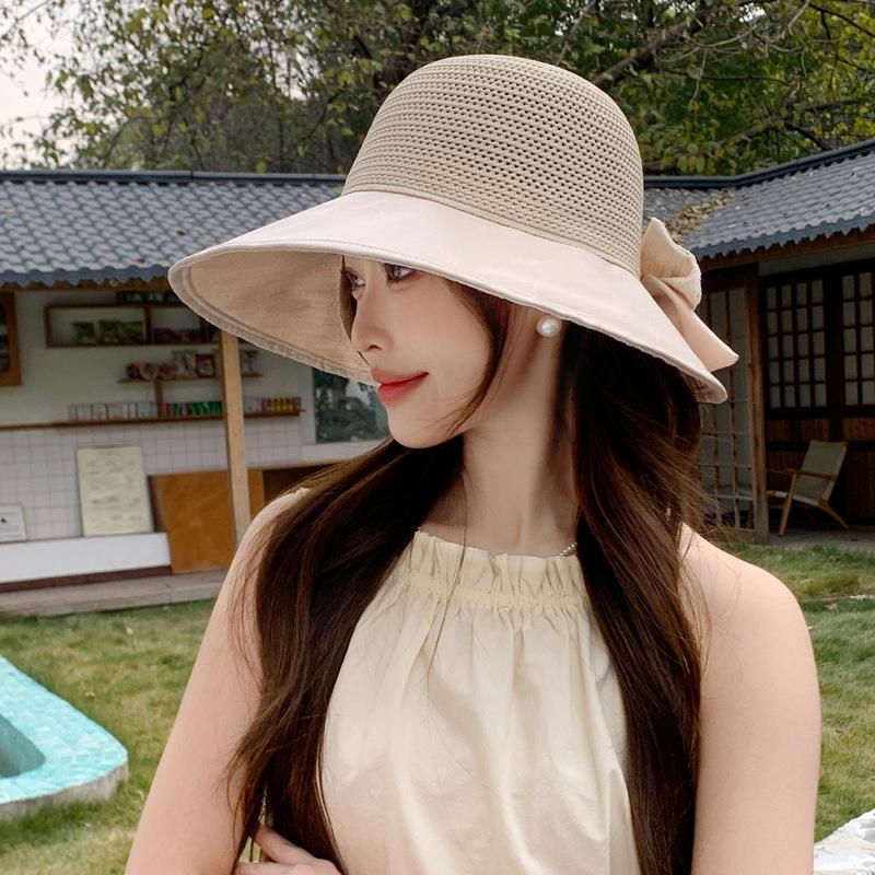 Весенне-летняя шляпа Женская летняя шляпа-ведро с защитой от ультрафиолета Солнцезащитная шляпа с бантом Ветрозащитная шляпа с бантом One Size