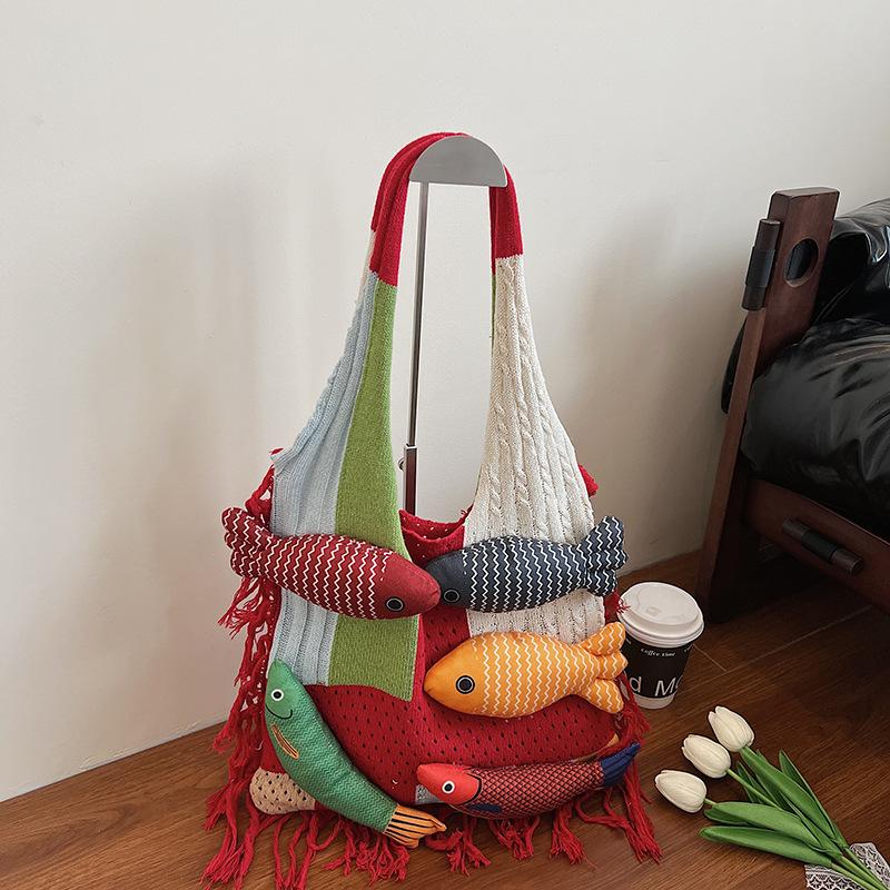 Tassel Splicing Artistic Versatile Yarn Knitted Bag, Retro Ethnic Style, Multi Fish Weaving, Large Capacity Single Shoulder Tote Bag червоний
Tassel Splicing Artistic Versatile Yarn Knitted Bag, Retro Ethnic Style, Multi Fish Weaving, Large Capacity Single Shoulder Tote Bag червоний