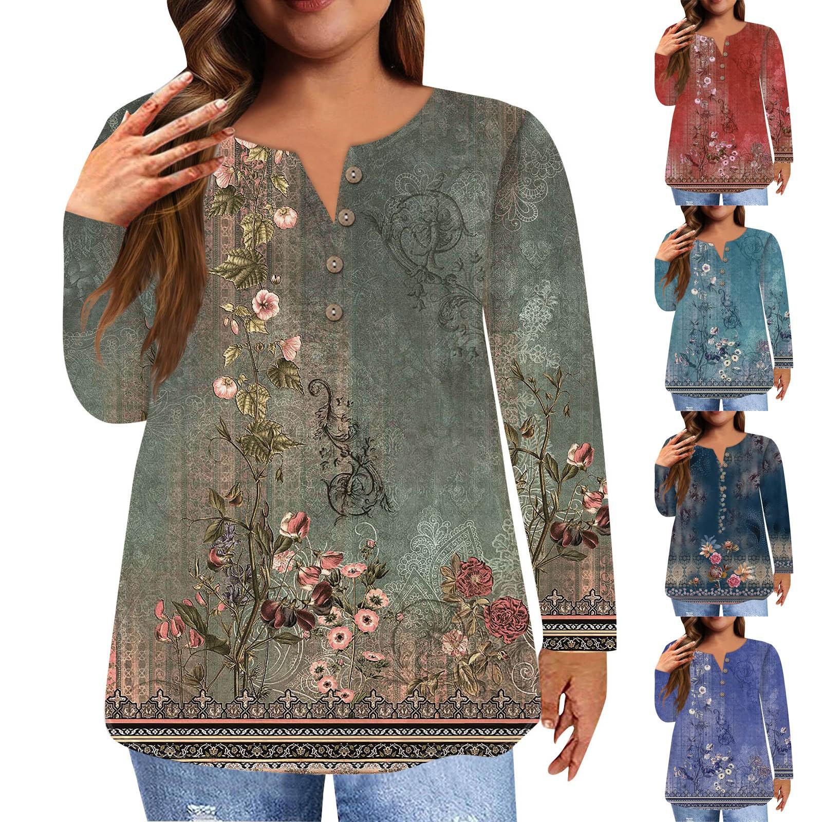 Women s Plus Size Fashion New Button Collar T-Shirt Long Sleeves Flower Printed Casual Tops XXXXL циан
Women s Plus Size Fashion New Button Collar T-Shirt Long Sleeves Flower Printed Casual Tops XXXXL циан