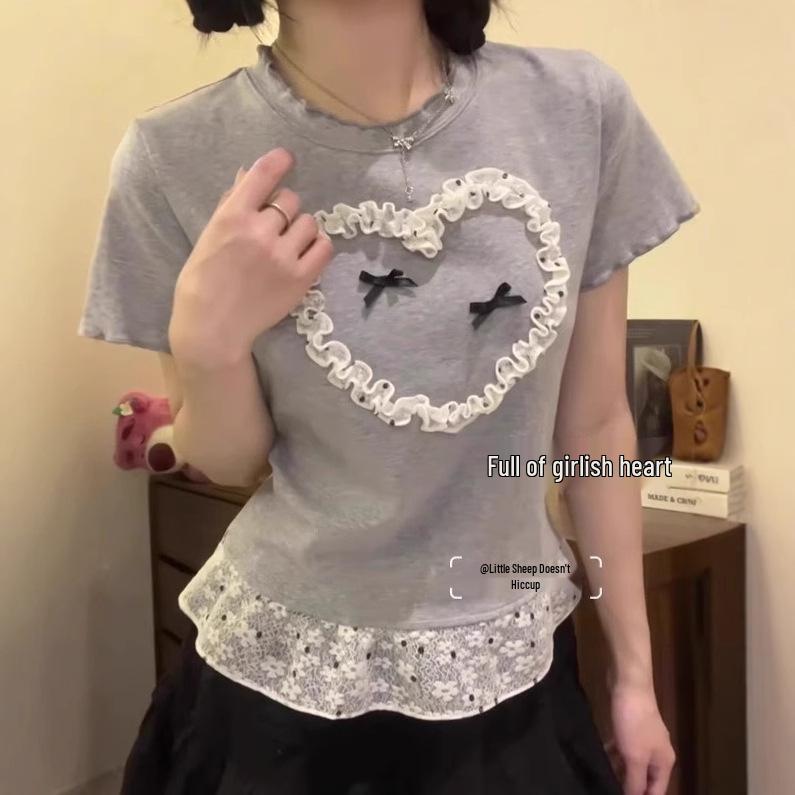 Women s Slim Fit Gray Lace Heart Patchwork Short Sleeve T-Shirt S (Premium) сірий колір
Women s Slim Fit Gray Lace Heart Patchwork Short Sleeve T-Shirt S (Premium) сірий колір