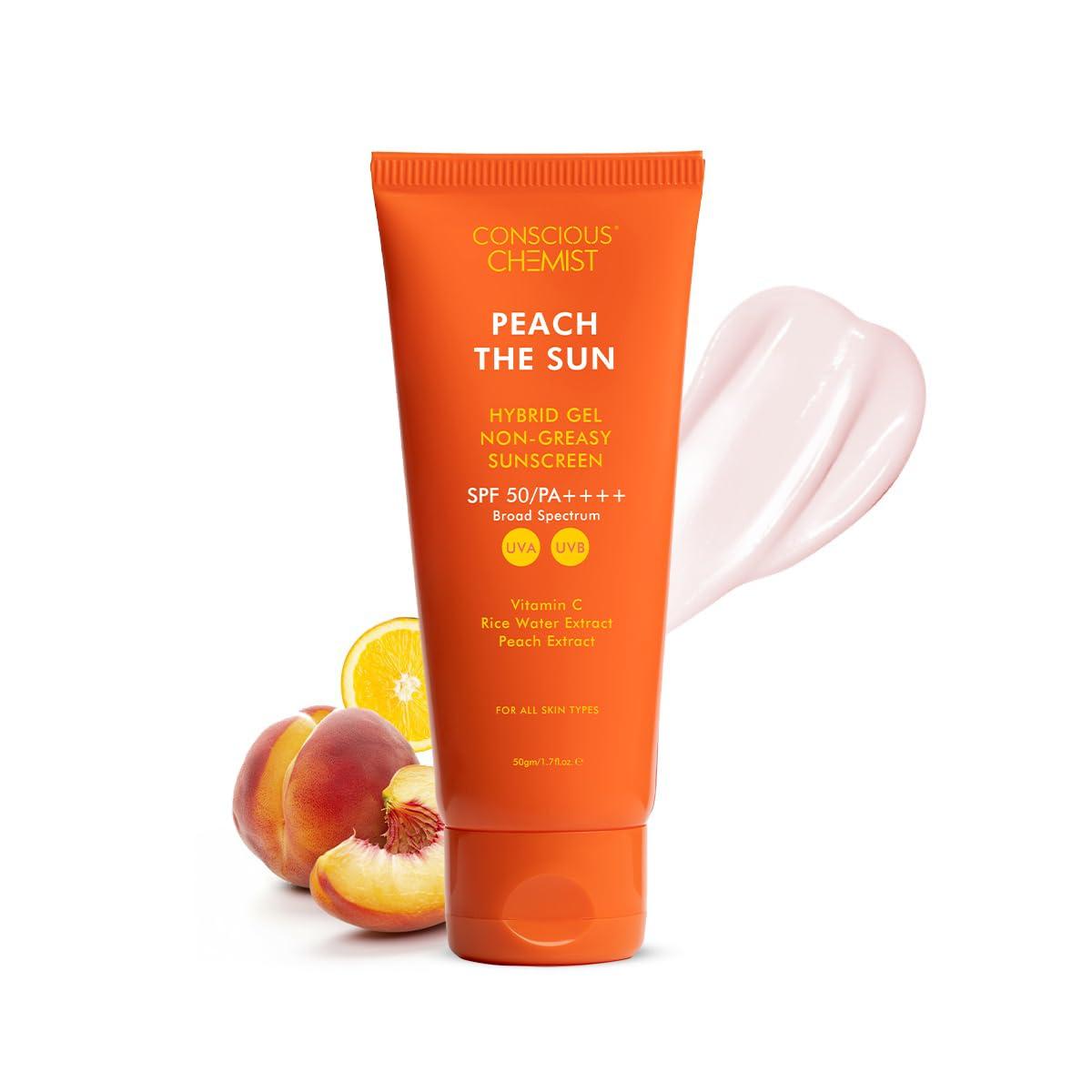Conscious Chemist® Sunscreen SPF 50 PA++++ | 50g | Gel Sunscreen for Oily Skin, Vitamin C with Rice Water & Peach Extract, Hybrid Lightweight, Al
Conscious Chemist® Sunscreen SPF 50 PA++++ | 50g | Gel Sunscreen for Oily Skin, Vitamin C with Rice Water & Peach Extract, Hybrid Lightweight, Al