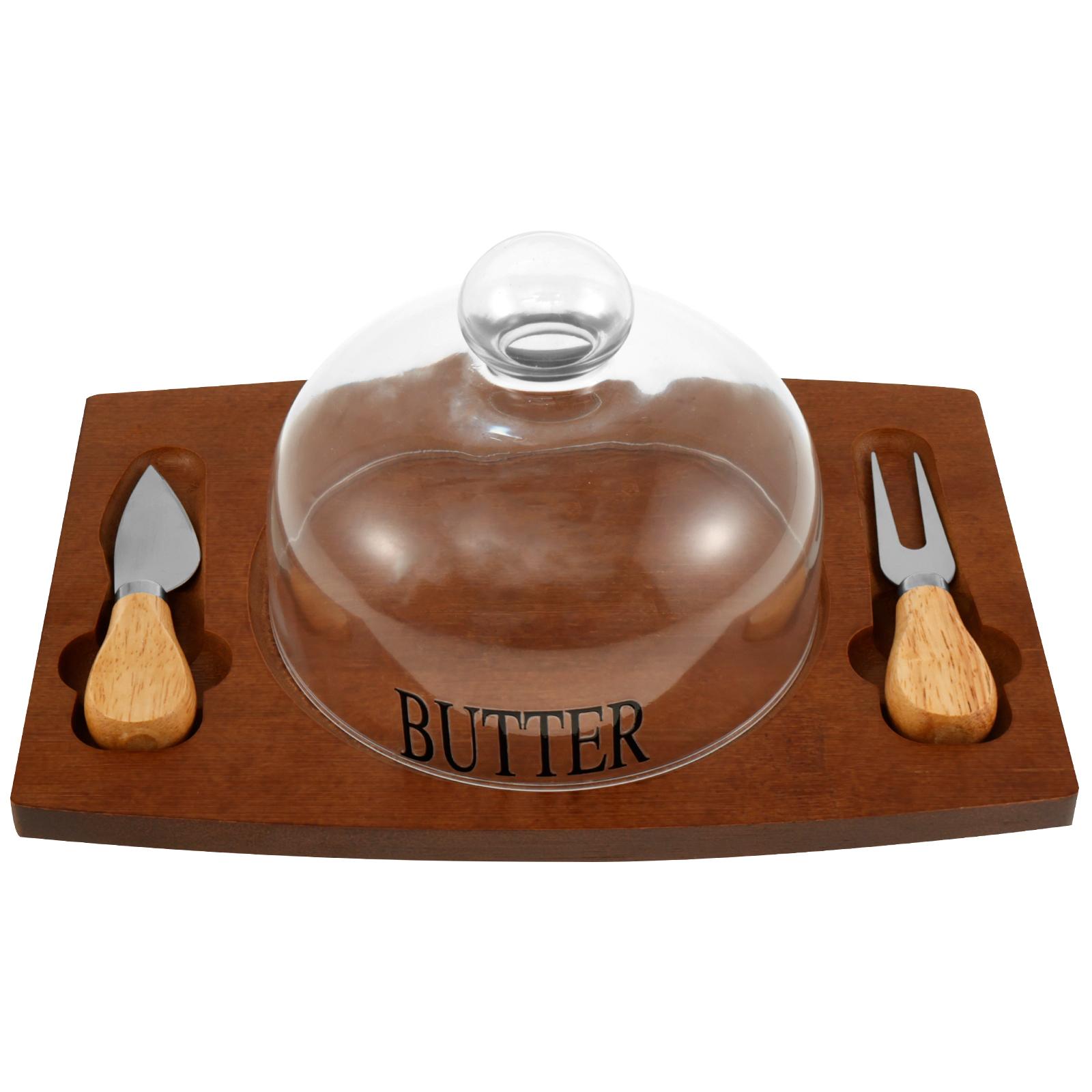 Масленка с крышкой и ножом. Прозрачная стеклянная масленка. Герметичная емкость для масла. Удобная ручка. Легко мыть.