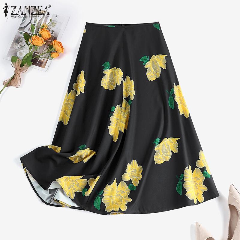 ZANZEA женские повседневные длинные юбки трапециевидной формы с цветочным принтом, летние