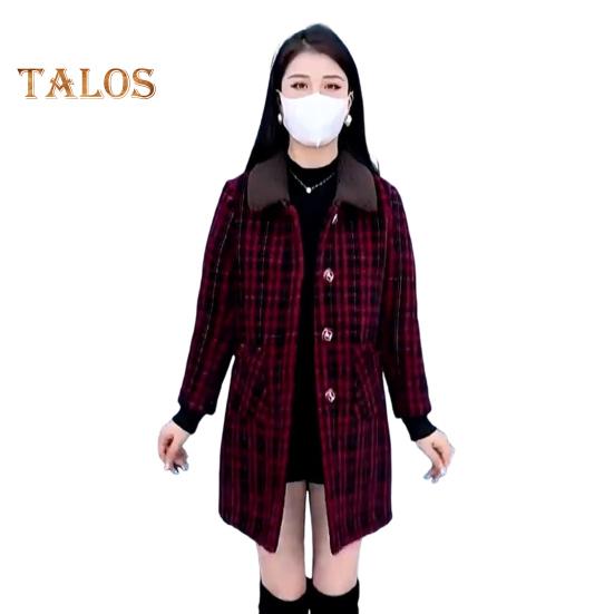 Женское зимнее пальто с боковыми карманами, отложным воротником, однобортное пальто средней длины, куртка для поездок на работу в клетку, плотная верхняя одежда M