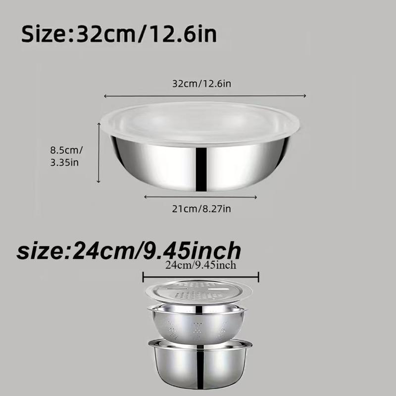 2Pcs Kitchen Accessories, Stainless Steel Bowl with Lid, Multi-use Drain Slicing Bowl, Practical Kitchen Tools & Kitchen Items
2Pcs Kitchen Accessories, Stainless Steel Bowl with Lid, Multi-use Drain Slicing Bowl, Practical Kitchen Tools & Kitchen Items