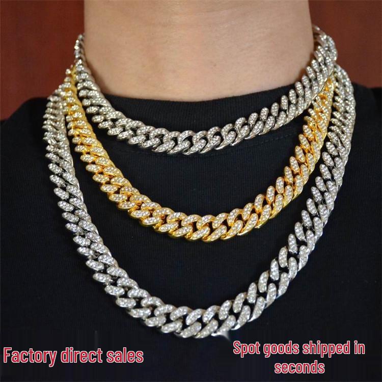 New Street Trendsetter: Double Row Full Diamond Alloy Hip Hop Cuban Chain Bracelet Necklace, 12.5mm, European & American Style.
New Street Trendsetter: Double Row Full Diamond Alloy Hip Hop Cuban Chain Bracelet Necklace, 12.5mm, European & American Style.