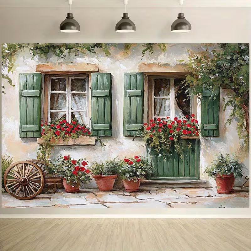 2D French Village Cottage Tapestry, Window with Flowers and Old Wagon Wheel Background Cloth 47.2x31.5inch/120*80cm
2D French Village Cottage Tapestry, Window with Flowers and Old Wagon Wheel Background Cloth 47.2x31.5inch/120*80cm