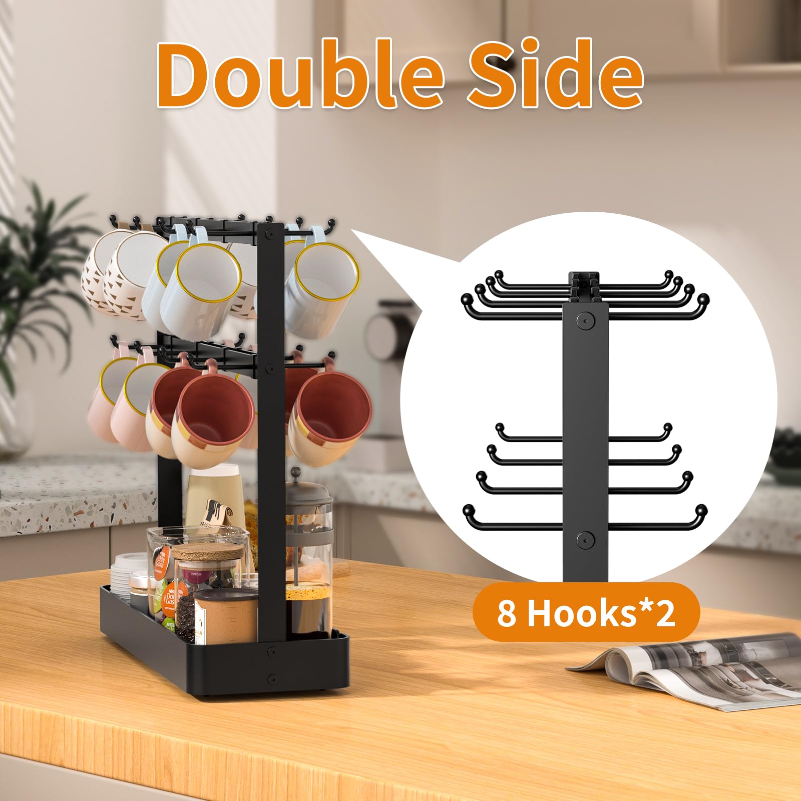 Movable 16 Hooks Cup Holder Carbon Steel Kitchen Counter Coffee Mug Organizer Rack with Draining Basket Type A 
Movable 16 Hooks Cup Holder Carbon Steel Kitchen Counter Coffee Mug Organizer Rack with Draining Basket Type A