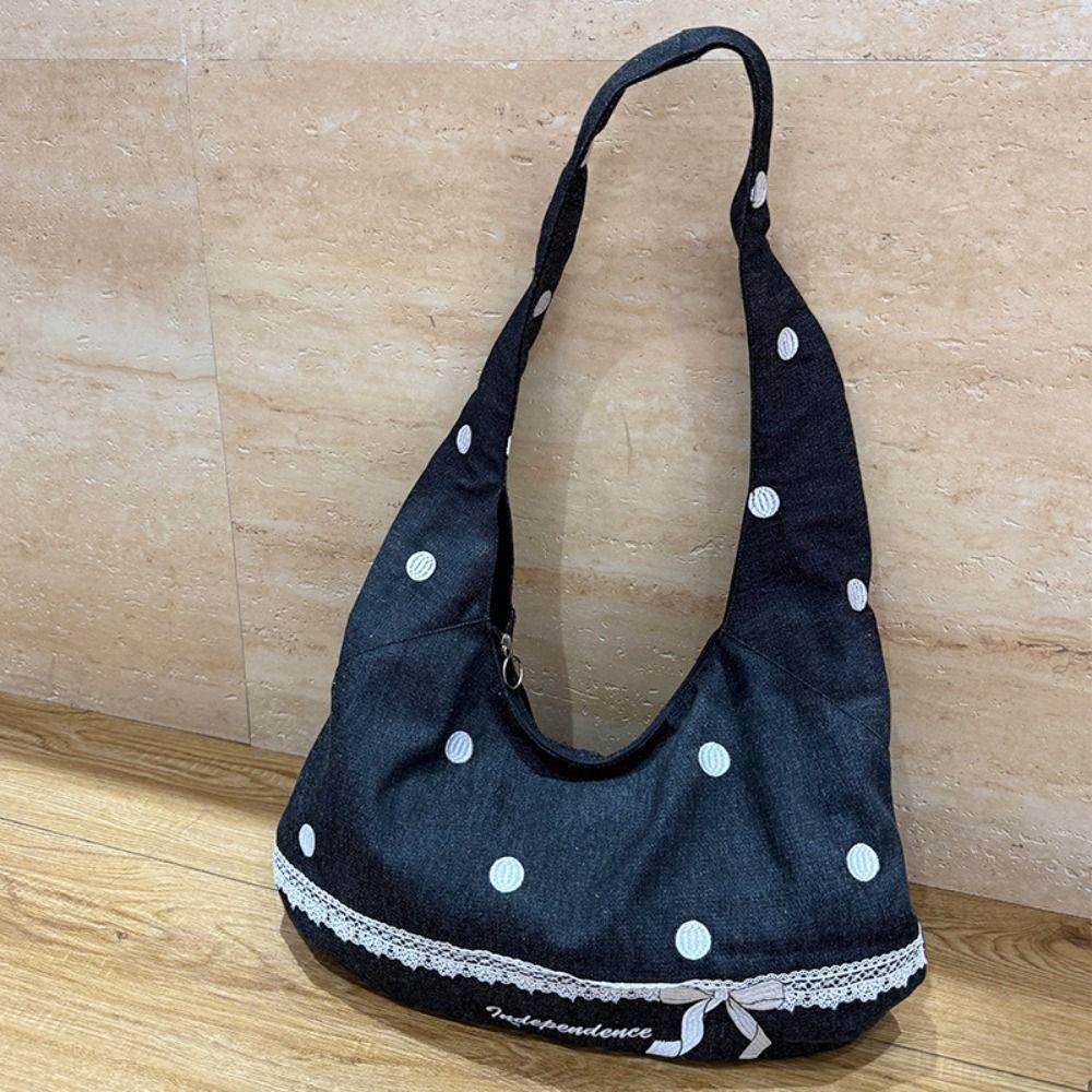 Sweet Denim Dumpling Bag Leisure Polka Dot Shoulder Bag Vintage Bow Embroidery Tote Bag Women Style3
Sweet Denim Dumpling Bag Leisure Polka Dot Shoulder Bag Vintage Bow Embroidery Tote Bag Women Style3