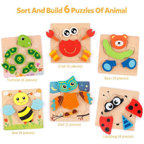 Coogam Wooden Jigsaw Puzzle Set, 6 Pack Animal Shape Color Montessori Toy, Fine Motor Skill Early Learning Preschool Educational Gift Game for Years
Coogam Wooden Jigsaw Puzzle Set, 6 Pack Animal Shape Color Montessori Toy, Fine Motor Skill Early Learning Preschool Educational Gift Game for Years