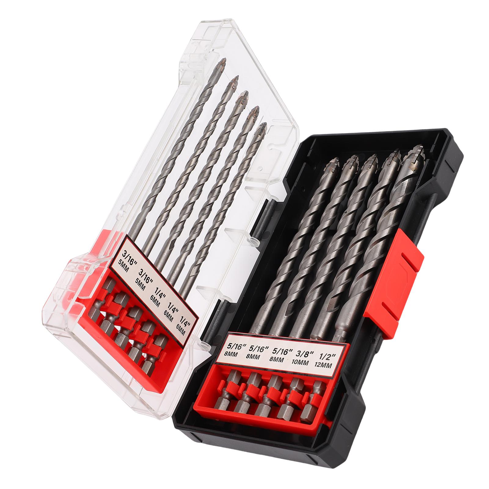10Pcs S rated Drill Bit Set Extended 1Celsius4in Hex Shank Carbide Tipped Bits for Masonry Concrete Tile Brick Wall Glass Plastic Wood
10Pcs S rated Drill Bit Set Extended 1Celsius4in Hex Shank Carbide Tipped Bits for Masonry Concrete Tile Brick Wall Glass Plastic Wood