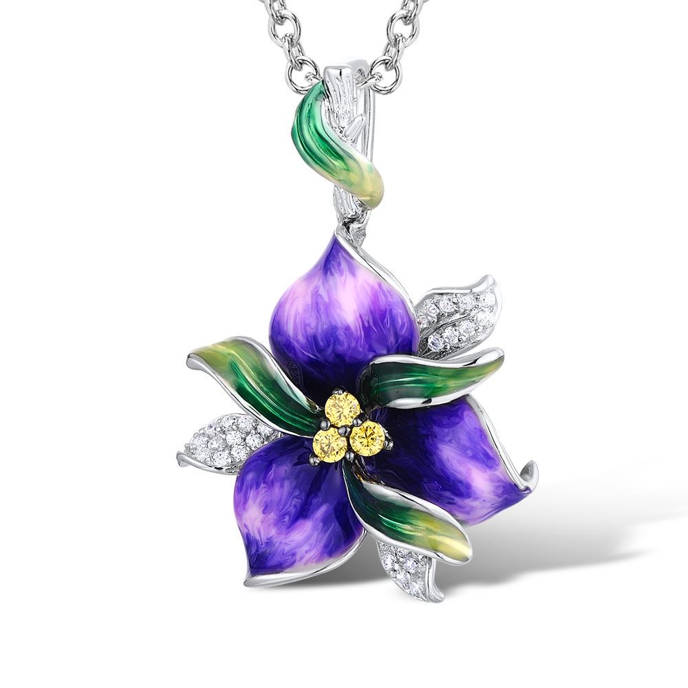 Элегантное фиолетовое цветочное эмалированное ожерелье для женщин, очаровательная цепочка для свитера, ювелирные изделия для свадебной вечеринки