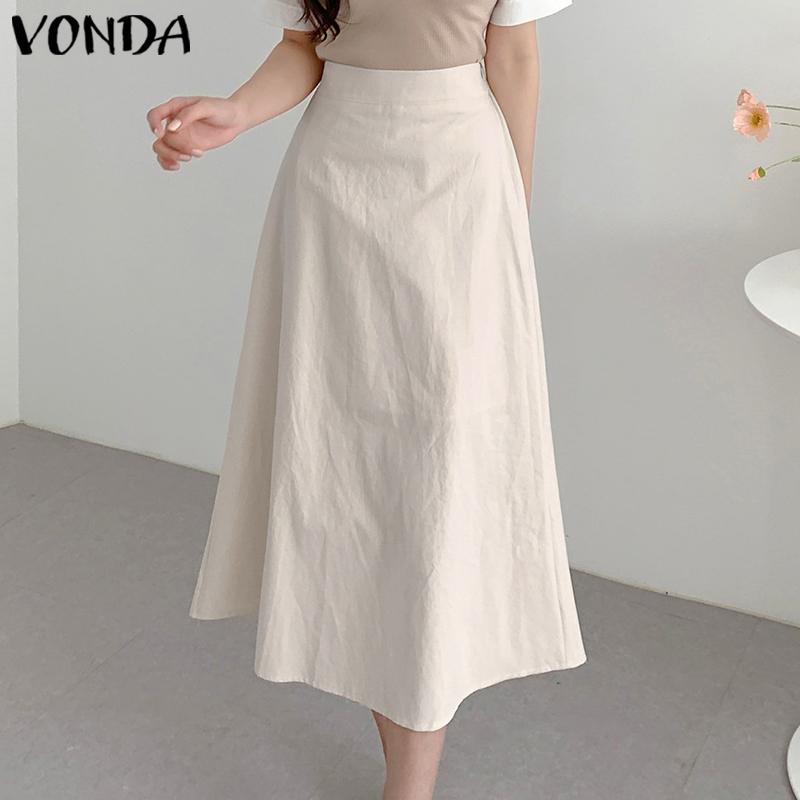 VONDA Женские однотонные длинные юбки трапециевидной формы с высокой талией