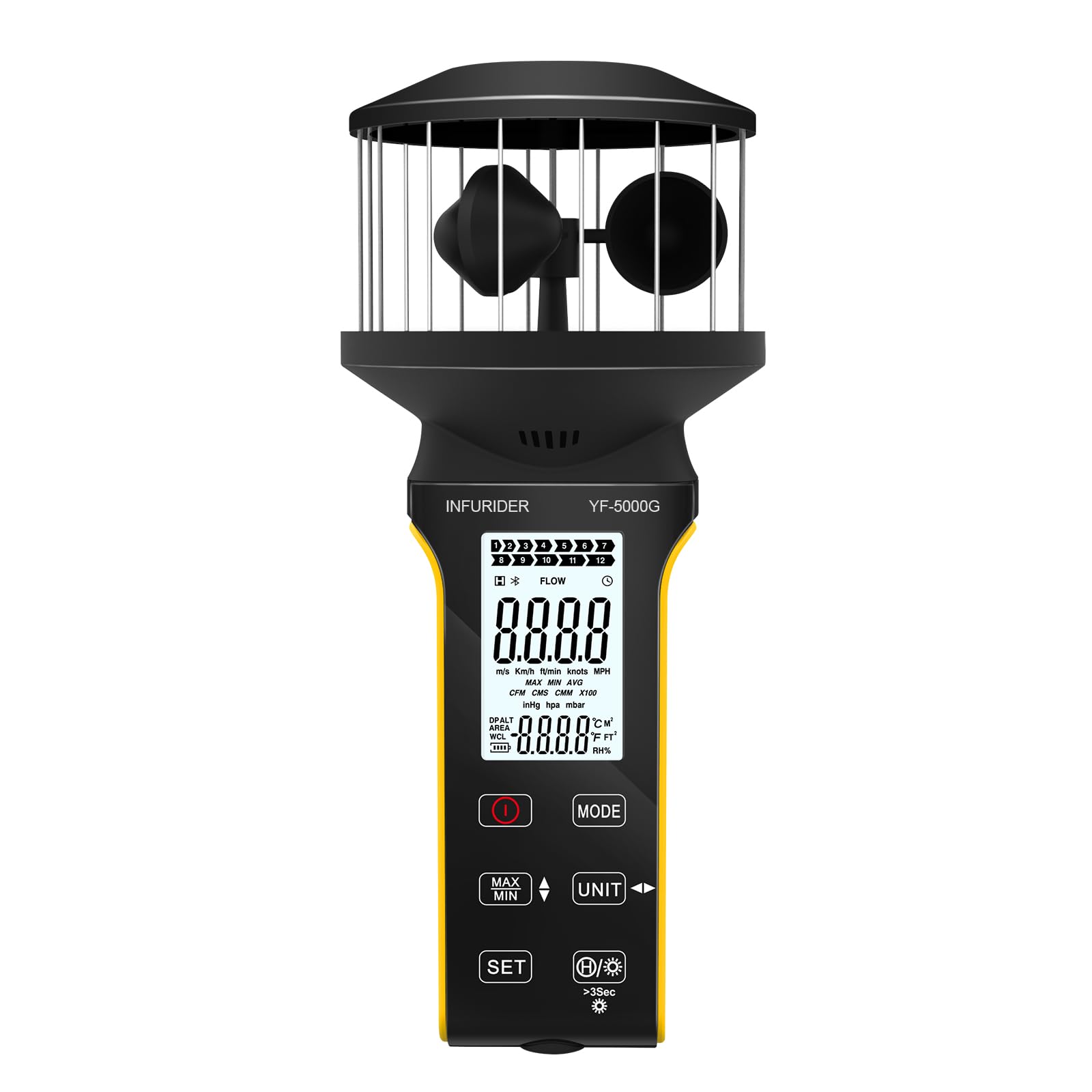 INFURIDER Digital Cup Anemometer, Dustproof Handheld with Touch Buttons, Rechargeable CFM Anemometer, Waterproof, LCD Backlight, for Airflow, Cooling,
INFURIDER Digital Cup Anemometer, Dustproof Handheld with Touch Buttons, Rechargeable CFM Anemometer, Waterproof, LCD Backlight, for Airflow, Cooling,
