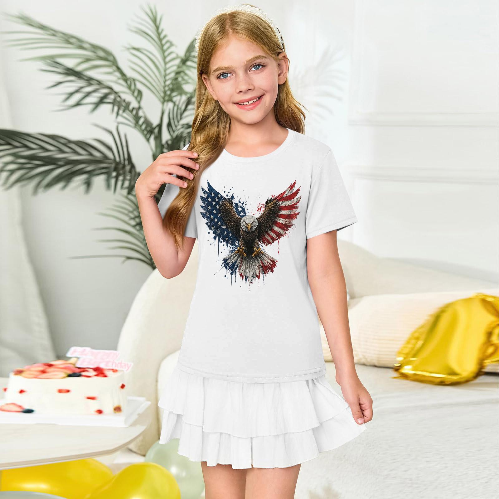 Girls Crew Neck Short Sleeve T Shirt Casual Printed Tee with Eagle and Flag Graphic for Everyday Wear Comfortable Fit 160 білий
Girls Crew Neck Short Sleeve T Shirt Casual Printed Tee with Eagle and Flag Graphic for Everyday Wear Comfortable Fit 160 білий