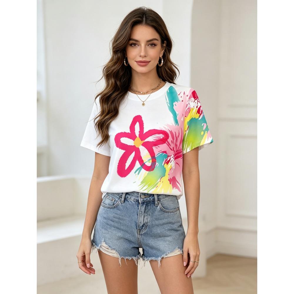 Women Colorful Floral Print T Shirt Summer Short Sleeve Loose Fit Casual Streetwear Graphic Tee for Daily Wear S
Women Colorful Floral Print T Shirt Summer Short Sleeve Loose Fit Casual Streetwear Graphic Tee for Daily Wear S