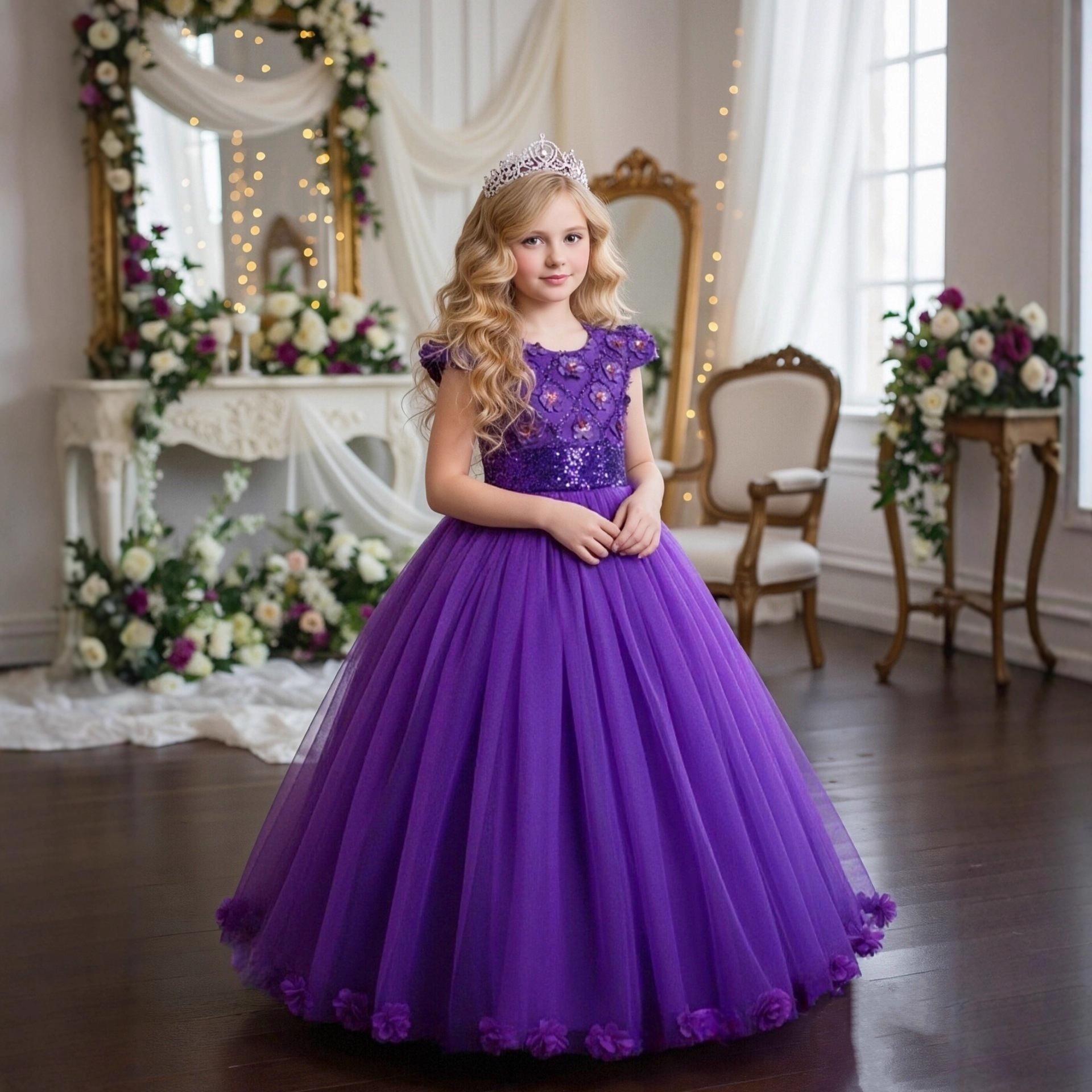 2025 Girls Formal Long Dress: Short Flutter Sleeves, Sequin Princess Look, Perfect for Weddings, Flower Girls, and Piano Performances 160 cm
2025 Girls Formal Long Dress: Short Flutter Sleeves, Sequin Princess Look, Perfect for Weddings, Flower Girls, and Piano Performances 160 cm