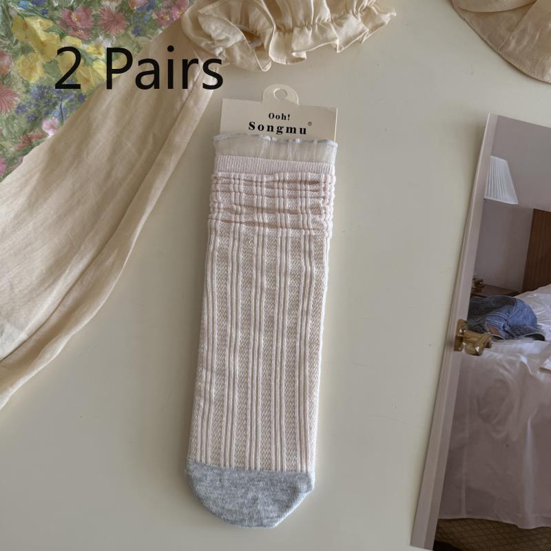 2 Pairs of Double-layered Socks - Soft Cotton Mid-calf Stockings with Bold Stripes, No-knit, with Lace Trim, Ballet-style Open-toe Long Stockings 2 pairs светло-розовый
2 Pairs of Double-layered Socks - Soft Cotton Mid-calf Stockings with Bold Stripes, No-knit, with Lace Trim, Ballet-style Open-toe Long Stockings 2 pairs светло-розовый