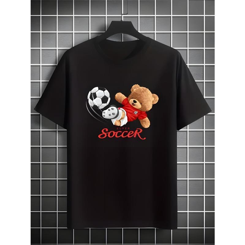 European sizes Men s T-Shirt - Vintage Streetwear Loose Fit Breathable Black Tee with Red Bear & Soccer Print, All-Season Casual Sports S чёрный
European sizes Men s T-Shirt - Vintage Streetwear Loose Fit Breathable Black Tee with Red Bear & Soccer Print, All-Season Casual Sports S чёрный