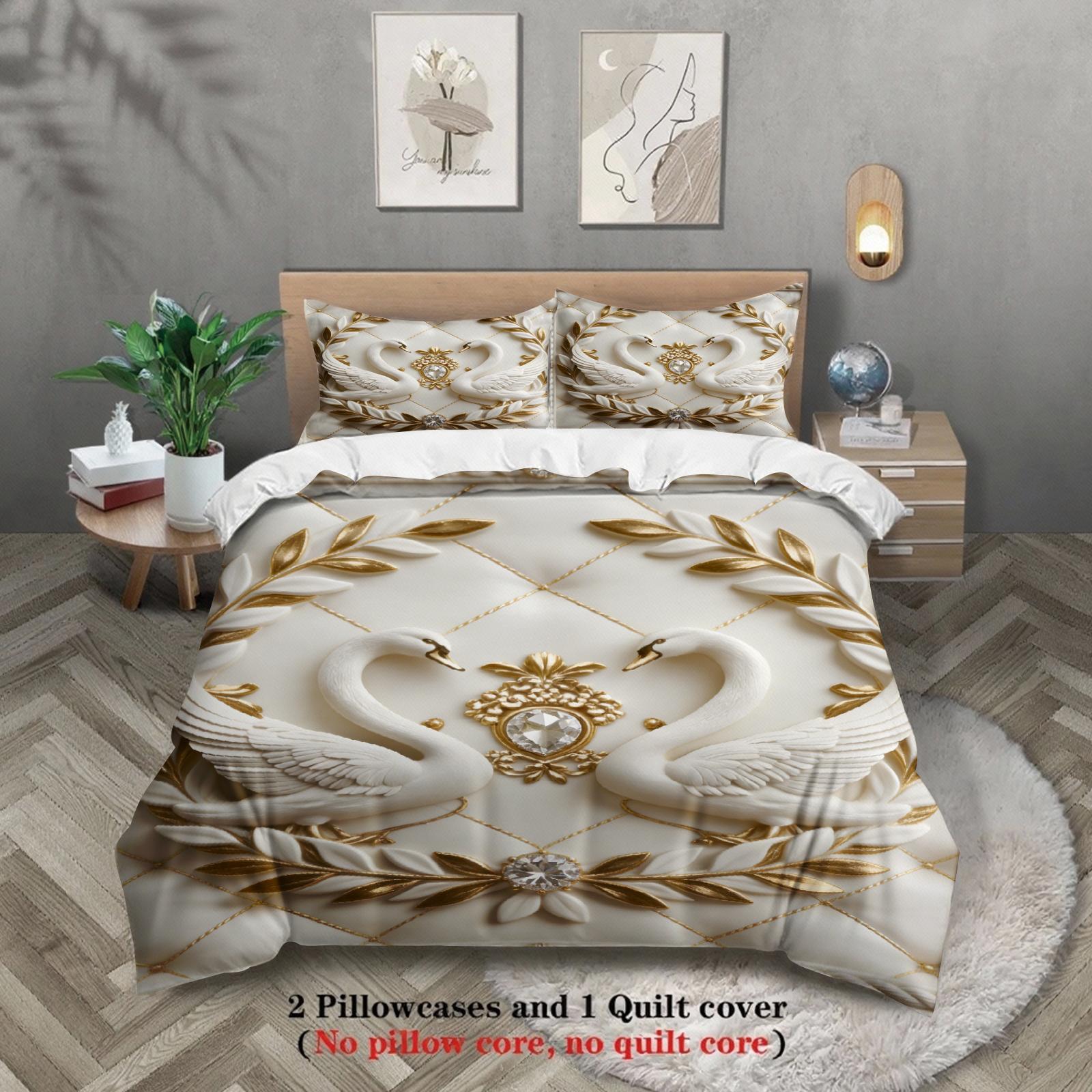 Elegant Swan Embroidered Bedding Set White Gold Swans And Leaves Pattern Royal Bedding With Duvet Cover Pillowcases For Bedroom US Full(200x230cm)
Elegant Swan Embroidered Bedding Set White Gold Swans And Leaves Pattern Royal Bedding With Duvet Cover Pillowcases For Bedroom US Full(200x230cm)
