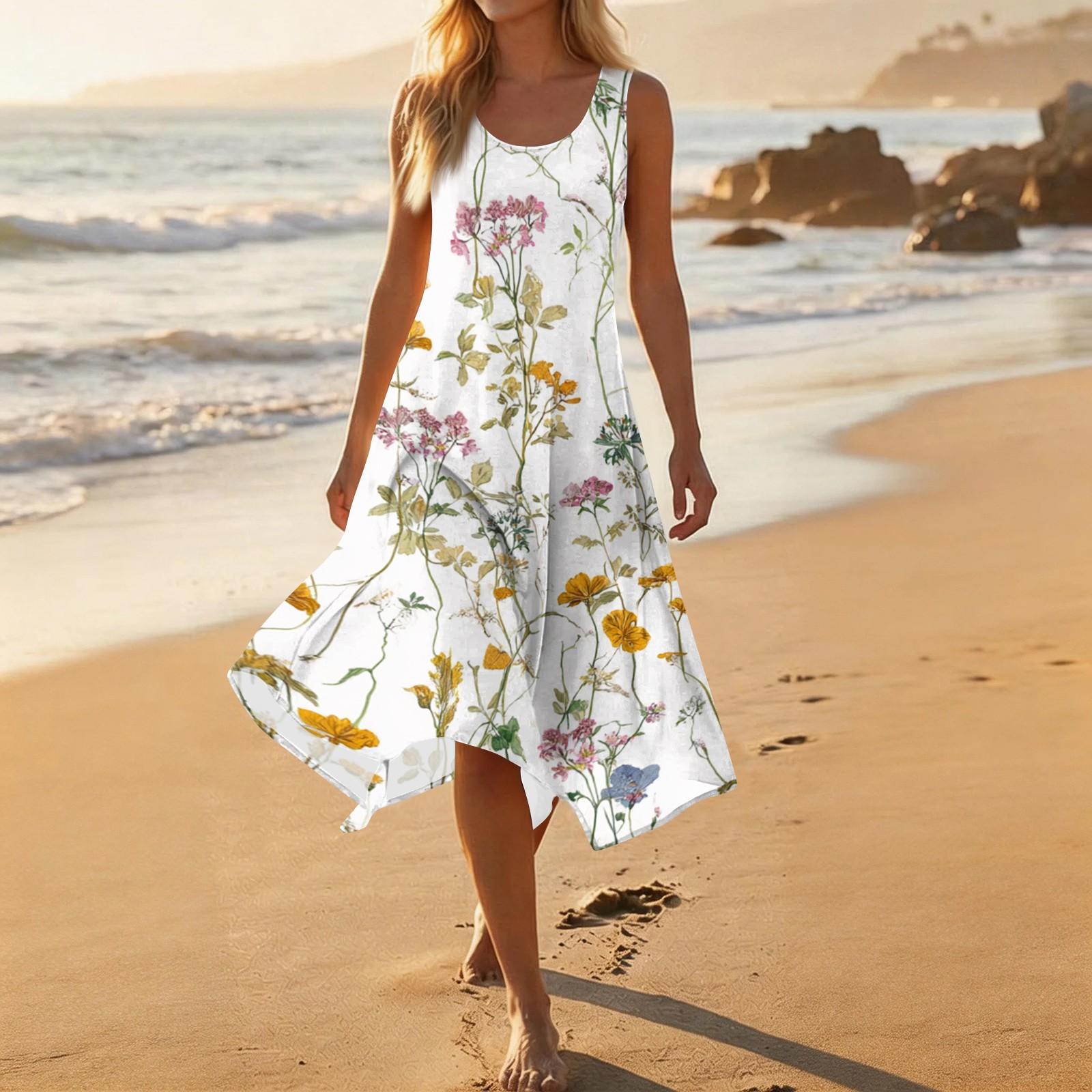 Sleeveless Floral Print Casual Dress for Women Round Neck Irregular Hem Mid-Length Summer Dress Lightweight Comfortable M
Sleeveless Floral Print Casual Dress for Women Round Neck Irregular Hem Mid-Length Summer Dress Lightweight Comfortable M